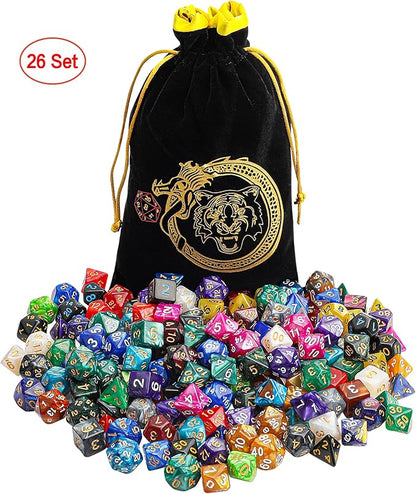 CiaraQ DND Dice Sets - 26 X 7 Polyhedral Dice (182pcs) with a Large Drawstring Bag Great for Dungeons and Dragons, Role Playing Table Game.