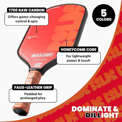 Boulder Carbon Fiber Pickleball Paddle | T700 Carbon Fiber | USAPA Approved, with Honeycomb Polymer Core | Pickleball Racket for Beginner & Experienced Players
