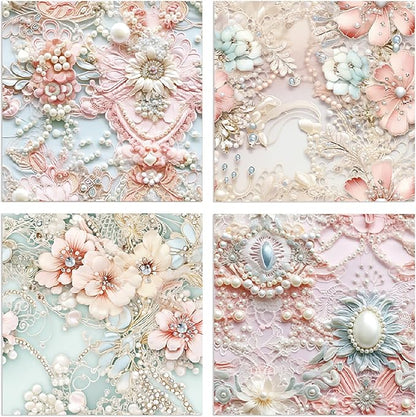 Scrapbook Paper 6X6, Card Making Supplies, Single-Sided Cardstock Paper Pads, Decorative Craft Paper, Pearlescent Bloom Pattern Paper Pack, Decopodge Papers, Scrapbooking junk journal Supplies-24 PCS