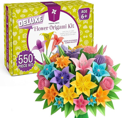 Pinwheel Crafts Origami Papers Kit - Multicolor Flower Origami Kit for Kids,Teens and Adults Ages 6 7 8 9 10 11 12+, Arts and Paper Crafts for Kids 550 Pcs - Fun Foldable Gift