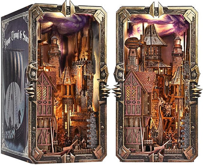DIY Viking Book Nook Kit, Miniature House Dollhouse Kit for Adult and Teens, Booknook Bookend Tiny House Model Build Bookshelf Insert Decor 3D Wooden Puzzle, Gifts for Family, Friends