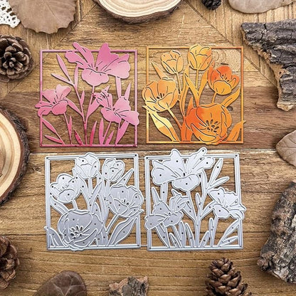 Lapoo Flowers Metal Cutting Die for Scrapbooking - Durable, Cut Stencils for DIY Scrapbook Photo Album Decorative Paper Card, Card Making Supplies, Embossing (Two Peony Flower Frames 6.1 x 3.1 in)