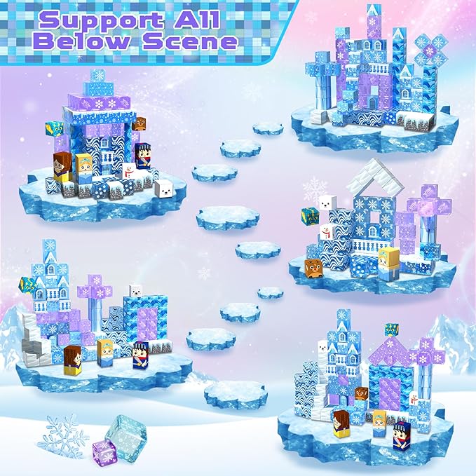 Magnetic Blocks - 100PCS Magnetic Building Block for Kids Age 3+, Transparent Magnet Cubes Blue Castle Princess Building Toy Sets, STEM Magnets Toys Birthday Gift for Boys Girls 4 5 6 7 8 9 10 11 12+