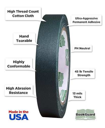 BookGuard 0.75 inch Premium Bookbinding Repair Cloth Tape, 15 Yard Roll, Forest Green