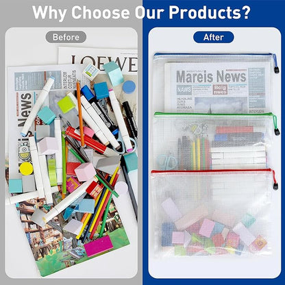 9pcs A4 Mesh Zipper Pouch Bags, 9 Colors, PVC Material, Reusable, Transparent, Zip Closure, Perfect for Toy Storage, Office Organization