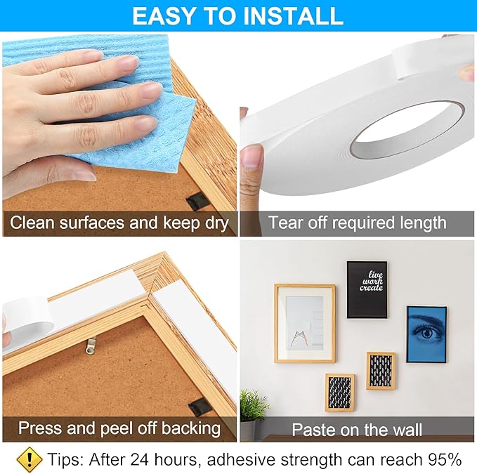 ToLanbbt Double Sided Foam Tape 0.39In x 10FT, Mounting Tape Heavy Duty, Strong Adhesive Weatherproof Seal Strips for DIY Craft Picture Poster, Car & Gap Filling Mountings, Home Office Decor (White)