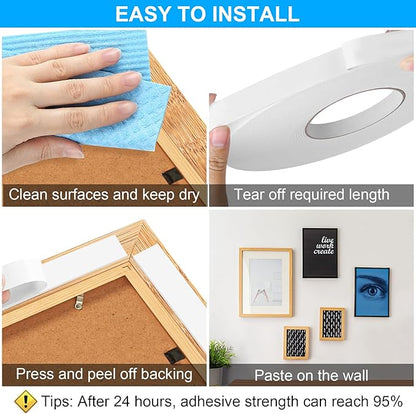 Double Sided Foam Tape 0.5In x 16.5FT 5 Pack, Mounting Tape Heavy Duty, Strong Adhesive Weatherproof Seal Strips for DIY Craft Picture Poster, Car & Gap Filling Mountings, Home Office Decor (White)
