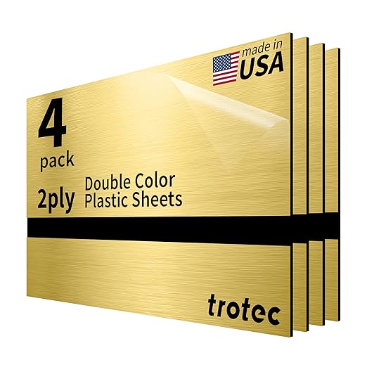 Trotec | Metallic Looking Acrylic Sheet | 12"x20"x1/8", 4 Pcs | Brushed Gold/Black | Metallic Finish - Scratch Resistant for Laser Engraving & Cutting,Printing,Glowforge,Name Plate | USA Made
