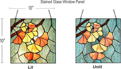 PA0005 Stained Glass Ginkgo Leaf Hanging Panel-10 Wx10 H Window Suncatcher Window Décor Tiffany Style Wall Décor Hanging Art