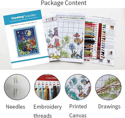 Artvxeay Stamped Cross Stitch Kits Beginners Full Range of Embroidery Starter Kits for Adults Printed Cross Stitching DIY Needlepoint Kit 11CT - (Night View 18x18 inch)