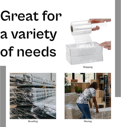 Mini Stretch Wrap for Packing with Handles, 18 Pack, 3 Inch x 1000 Feet, 50 Gauge, Durable Clear Plastic wrap for Moving, Packing wrap Plastic roll Also a Furniture Wrap