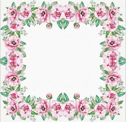 20-ct 13x13 Flowers Paper Luncheon Decoupage Napkins, 3-Ply Servilletas Printed Flower Twigs Round Cocktail Napkin for Art, Dinner and Party, Disposable Napkins Decor