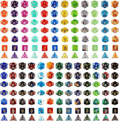 Coyeekn DND Dice Set, 25 x 7 (175 Pieces) Polyhedron Dice 25 Colors Dice for Dungeons and Dragons Tabletop Role-Playing Games with 1 Large Flannel Bag