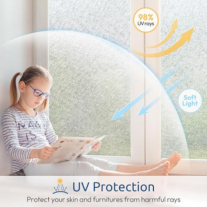 rabbitgoo Window Privacy Film Frosted Glass Film, Decorative Cling UV Sun Blocking Decals, Frosting Window Clings for Home Bathroom Door Coverings, 23.6 x 118.1 inches