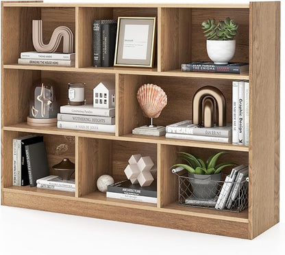 Giantex 8 Cube Bookcase, Freestanding 3-Tier Open Bookshelf, Modern Storage Display Cabinet, Wood Cube Storage Organizer for Living Room, Kid’s Room, Natural