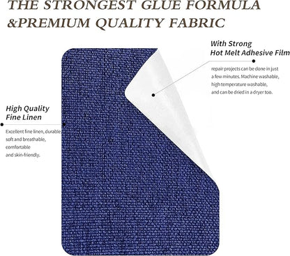 King Mountain Premium Linen Fabric Iron-on Repair Patch, Inside&Outside Fabric Repair Patch, 3"x60" with Backing Glue Linen Repair Decorative Patch kit (Linen-3"x60", Dark Blue)