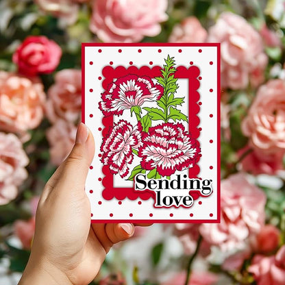 ORIGACH Dianthus Layering Stencil Stamp and Die Set for Card Making, Flower Stencil Template Silicone Clear Stamps and Metal Die Sets for DIY Scrapbooking Photo Album Crafting