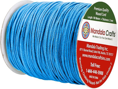 Mandala Crafts 2mm 109 Yards Sky Blue Cotton Waxed Cord for Jewelry Making Bracelet Cord Waxed String - Beading String Thread Jewelry Cords for Necklaces String