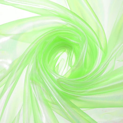 MECCANIXITY Iridescent Sheer Organza Fabric, 2 Yards x 59 Inches Solid Laser Holographic Shiny Fabric Organza Cloth for Wedding, Curtains, Costume, Photo Background, Fluorescent Green