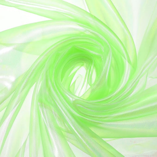 MECCANIXITY Iridescent Sheer Organza Fabric, 2 Yards x 59 Inches Solid Laser Holographic Shiny Fabric Organza Cloth for Wedding, Curtains, Costume, Photo Background, Fluorescent Green