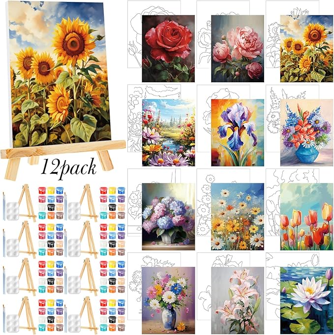 Zhanmai 12 Pack Pre Drawn Canvas for Painting Sip and Paint Kit 8" x 10" Paint Party Set Canvas Painting Pre Printed Canvases for Party Favor DIY Virtual Adult's Date Night(Plant)