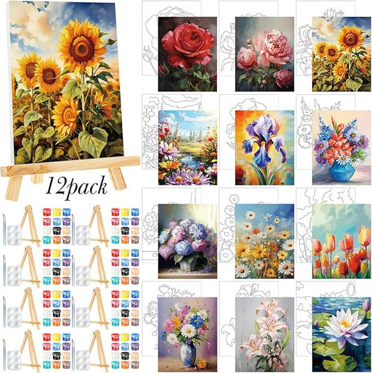 Zhanmai 12 Pack Pre Drawn Canvas for Painting Sip and Paint Kit 8" x 10" Paint Party Set Canvas Painting Pre Printed Canvases for Party Favor DIY Virtual Adult's Date Night(Plant)
