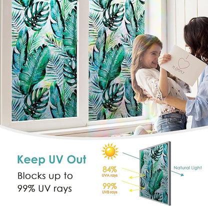 DKTIE Nature Pattern Rainbow Window Film Decorative Stained Glass Window Film Static Cling Films Easy Apply Removable Comes with Tools (U560-rainbow, 35.4" x 118.1")
