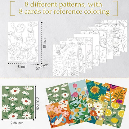 Cholemy 36 Pcs Paint and Sip Kit for Adults 8''x10'' Pre Drawn Canvas for Painting DIY Afro Acrylic Painting Kit Wood Easel Brushes Date Night Bulk for Christmas Party Gifts(Flowering)
