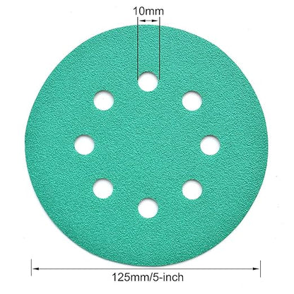 5-Inch 8-Hole Wet Dry Sanding Discs 120 Grit, Polyester Film Backed Heavy-Duty Hook and Loop Sandpaper for Random Orbital Sander, 50-Pack