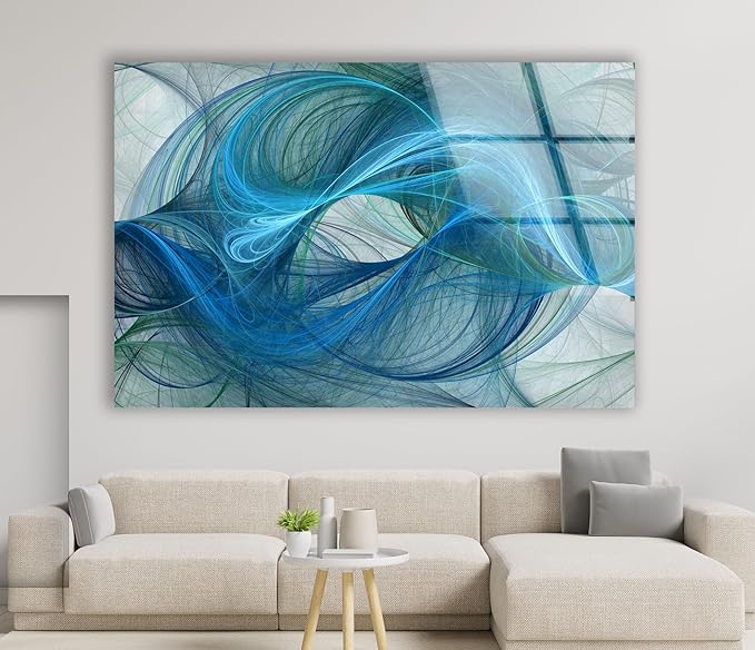 My Photostation.com 43Wx27H'' Blue Energy Abstract Wall Art – Fluid Motion Glass PrintTempered Glass Printing Wall Decor Large Wall Art Wall Hangings
