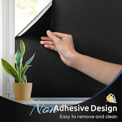 rabbitgoo Blackout Window Film, Sun Heat Blocking Privacy Cover for Glass, Removable Opaque Room Darkening Dark Black Out Window Covers Tint Shades for Home Day Sleep Light Blocker 35.4 x 157 Inches