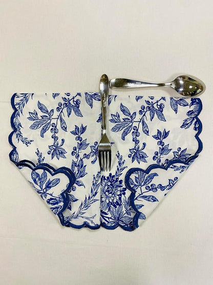 Ridhi Incremental Blue Hand Block Print Napkins 18" x 18" Set of 4 Reusable Cotton Dinner Napkins for Weddings, Parties & Everyday Dining, Thanksgiving, Christmas, Fall
