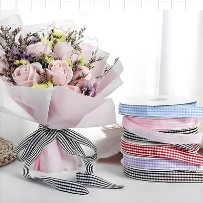 Classic Gingham Checkered Ribbon, Assorted Colors Premium Polyster Plaid Checkered Craft Ribbon for Gift Wrapping, DIY Projects, Hair Bows,Scrapbooking & Party Decor (Black, 3/8x50Yd)