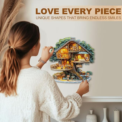 WOODBESTS Wooden Puzzles for Adults (270 Piece, L, 13.4 * 13.4in) Fox House Wood Puzzle Adult, Unique Wooden Animal Jigsaw Puzzles, Family Game and Birthday Gifts for Friend
