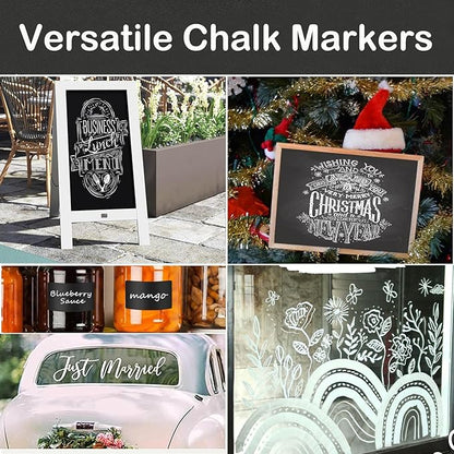 White Window Chalk Markers Pen, 5 Pack White Window Chalk Markers for Cars Glass Washable - Ideal for Use at Home, School, Office, Erasable, Dust-Free, Non-Toxic, 5 Nib Sizes (1, 3, 6, 10, 15mm)