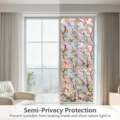 NINETREX Window Privacy Film,3D Stained Glass Window Film,Rainbow Static Cling Stickers Blocks Heat & UV,Non-Adhesive Vinyl for Home Door (Peach Blossom,17.5 x 157.4inch)