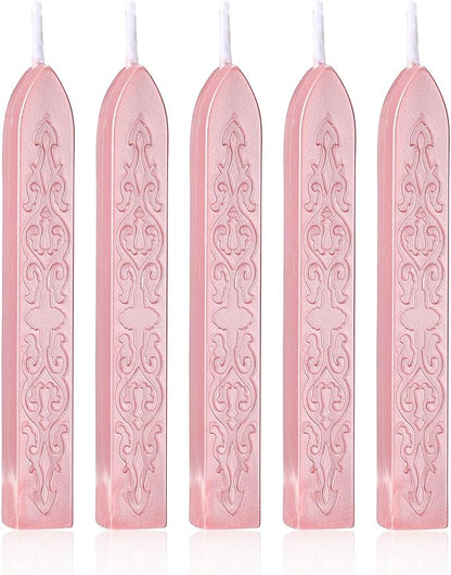 Yoption 5 Pcs Rose Gold Sealing Wax Sticks with Wicks for Wax Seal Stamp, Wedding Invitations, Gift Wrapping, Christmas