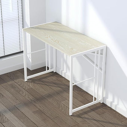 40 inch Folding Desk, Writing Gaming Computer Camping Desk, No Assembly Required Home Office Table, Natural and White