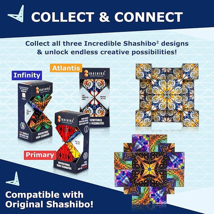 Shashibo Squared Shape Shifting Box – Next Generation XL STEM Magnetic Fidget Cube That Transforms Into Over 70 Shapes – Pairs w/All Shashibo Cubes - Download Fun in Motion Toys Mobile App (Primary)