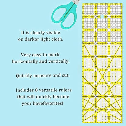 Quilting Rulers, 7 Piece Acrylic Ruler (12.5"X12.5", 9.5"X9.5", 6"X6", 4.5"X4.5",12"x6.5",9"x3",12"x2"), Sewing & Quilting Templates