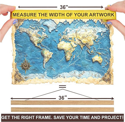 36" Sturdy Magnetic Poster Hanger,Sleek Poster Frame of Teak Wood with Strong Magnets for Safely Hanging Maps Pictures Canvas Scrolls Print Wall Art, Dacri Home (36 Inch, Natural Wood)