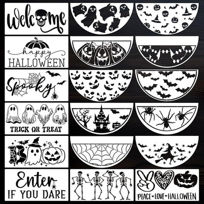 Halloween Stencils 12” Halloween Stencil Skeleton Trick or Treat Boo Templates for Porch Hanger Door Mats Wood Sign Shirts