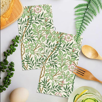 80PCS William Morris Paper Napkins, Greenery Floral Guest Disposable Napkins – Golden Lily & White Green Wildflowers Design Dinner Hand Napkins for Wedding, Bridal Shower,Vintage Floral Table Supplies