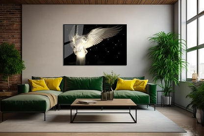 SpiritualHands White Owl Tempered Glass Wall Art Painting for Living Room, Tempered Glass Modern Prints Decor, Large Vivid Color Panel for Bedroom, Kitchen, or Office
