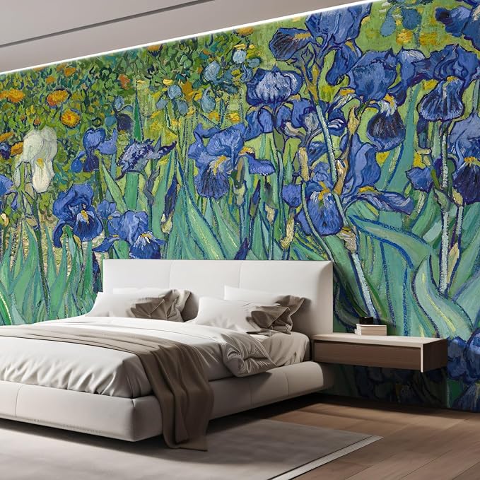 wall26 - Irises by Vincent Van Gogh - Dutch Impressionism - 20th Century Artist - Peel and Stick Large Wall Mural, Removable Wallpaper, Home Decor - 66x96 inches