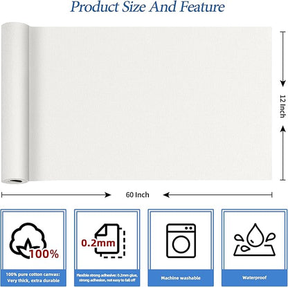 KING MOUNTAIN Canvas Iron on Patch,12"×60",Waterproof 100% Cotton Fabric Repair Patch,Used for Various Sofa,Tent,Clothes,Seats,Suitcases (White,Waterproof)