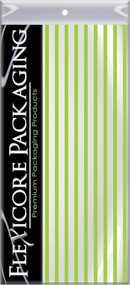 Flexicore Packaging Lime Green Pin Stripe Print Gift Wrap Tissue Paper Size: 15 Inch X 20 Inch | Count: 100 Sheets | Color: Lime Green Pin Stripe