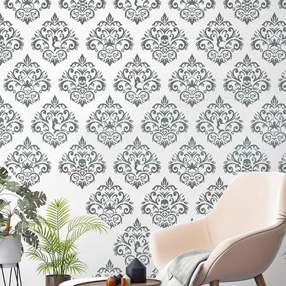 Damask Stencils for Walls 12inch Damask Stencil Large Texture Stencils Mixed Medium Layering Templates for Painting on Wood Furniture Canvas Paper Fabric