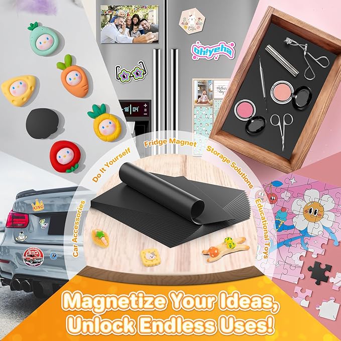 FINDMAG Magnet Sheets with Adhesive, 8” x 10”, Pack of 50, Magnet Papers for Stickers, Magnetic Sheets for Refrigerator, Whiteboard, Cuttable Magnetic Paper for Crafts, Pictures.