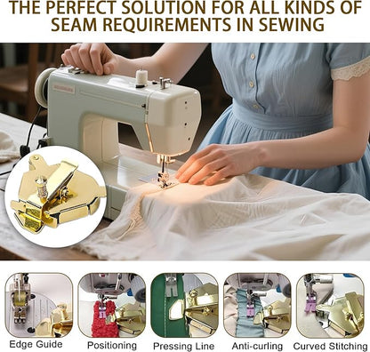 Magnetic Sewing Guide,Upgraded Multi-Purpose Magnetic Seam Guide for Sewing Machine,Quilting Accessory for Professionals&Beginner,Edge Retaining/Positioning/Anti-Curling/Pressing of Topstitching(Gold)